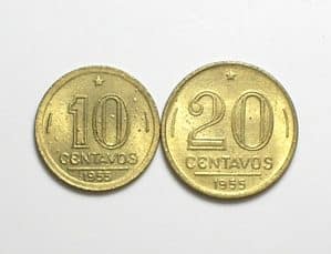 10 e 20 Centavos - 1955 Jose Bonifácio e Rui Barbosa / Flor de cunho