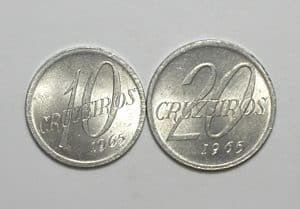 10 e 20 Cruzeiros - 1965 / Flor de Cunho / Mapa do Brasil