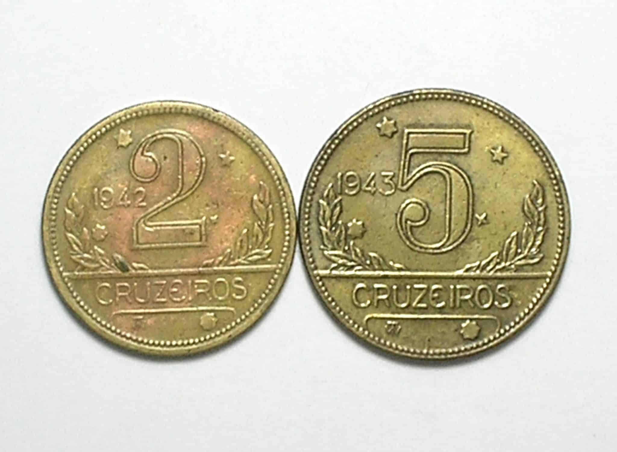 | Casa do Colecionador 2 Cruzeiro - 1942 + 5 Cruzeiros - 1943 / Mapa do Brasil / Primeiras da série - Peças dificeis
