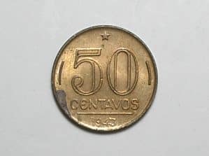 50 Centavos - 1943 / Niquel Rosa / Flor de Cunho / Getúlio Vargas