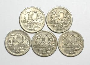 50 Cruzeiros - 1965 / 5 Moedas / Cupro e Niquel / Busto