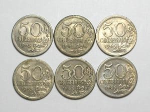 50 Cruzeiros - 1965 / 6 Moedas / Cupro e Niquel / Busto