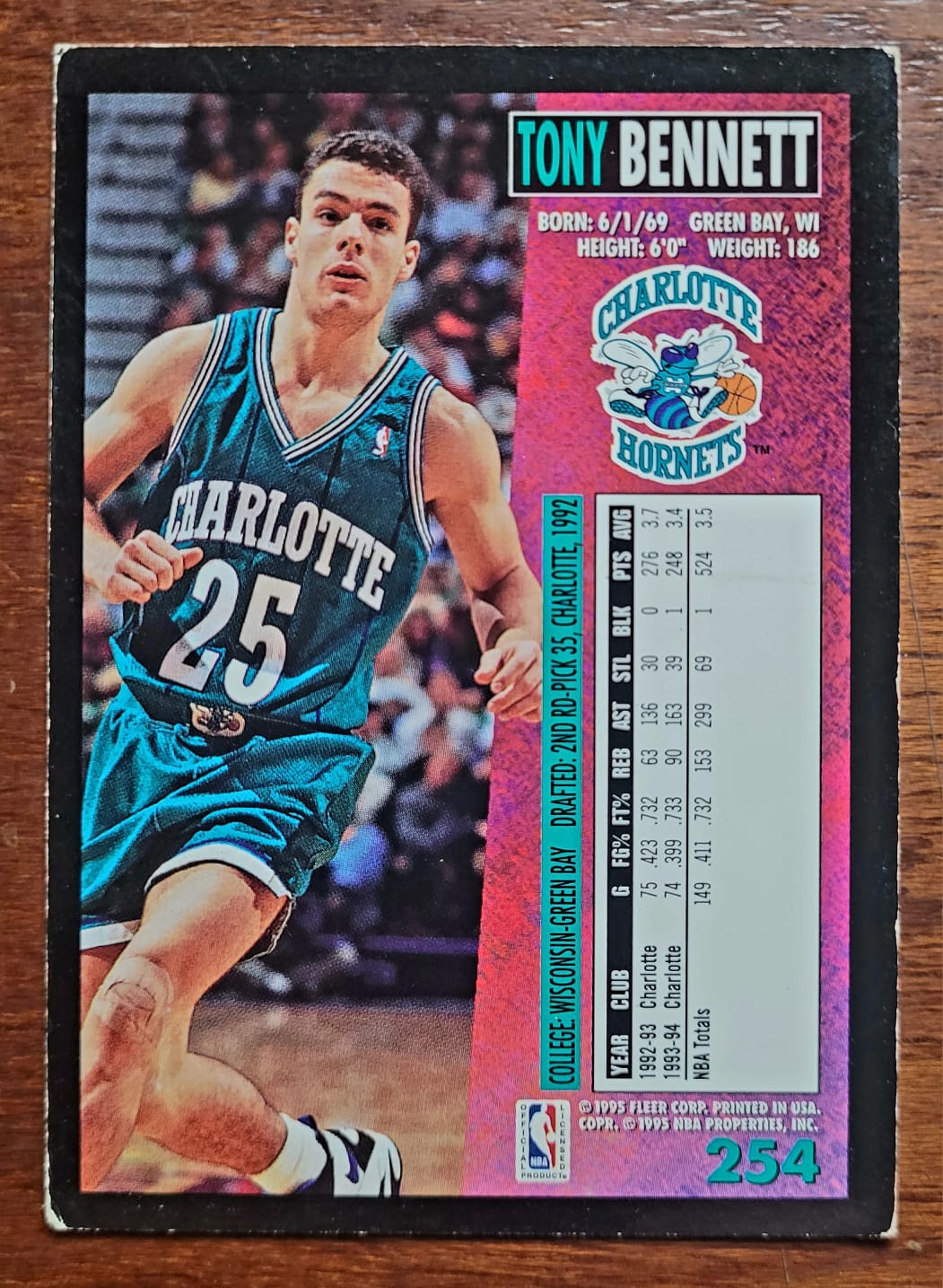 | Casa do Colecionador Card Basquete - Fleer Temporada 1994/1995 - Charlotte Hornets - Tony Bennett