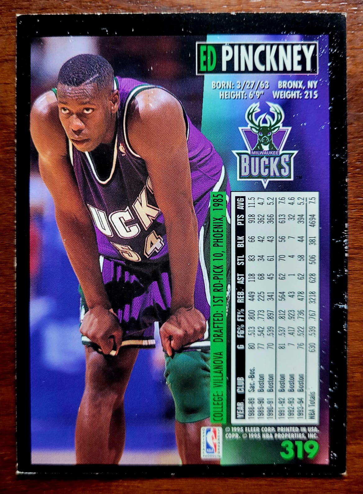| Casa do Colecionador Card Basquete - Fleer Temporada 1994/1995 - Milwaukee Bucks - Ed Pinckney