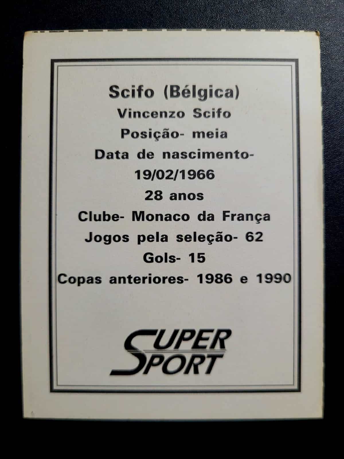 | Casa do Colecionador Card Copa do Mundo 1994 | Bélgica | Scifo | Brinde da Revista Super Sport
