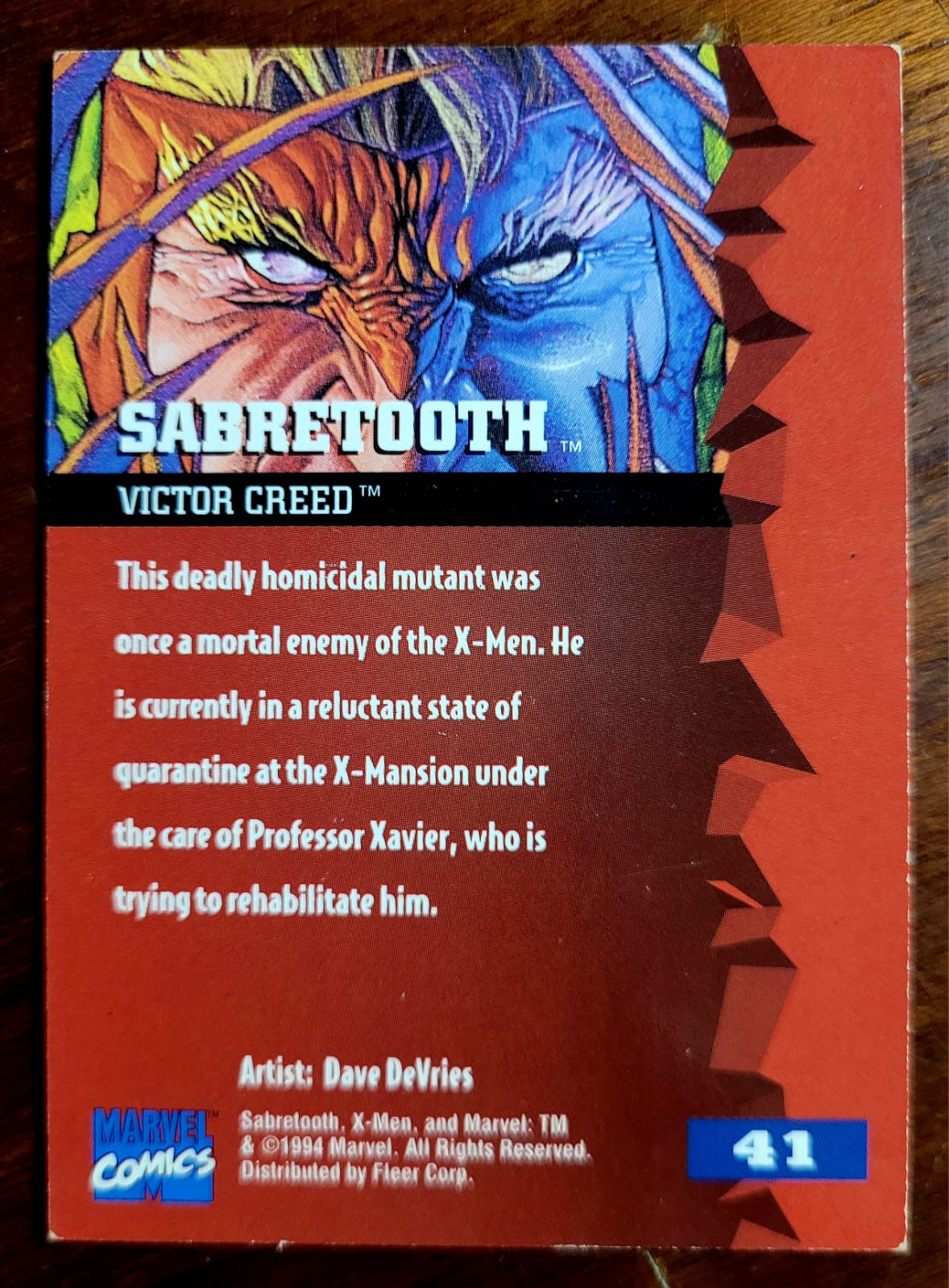 | Casa do Colecionador Card Fleer Ultra X-Men 1995 Marvel Nº 41 | Sabretooth