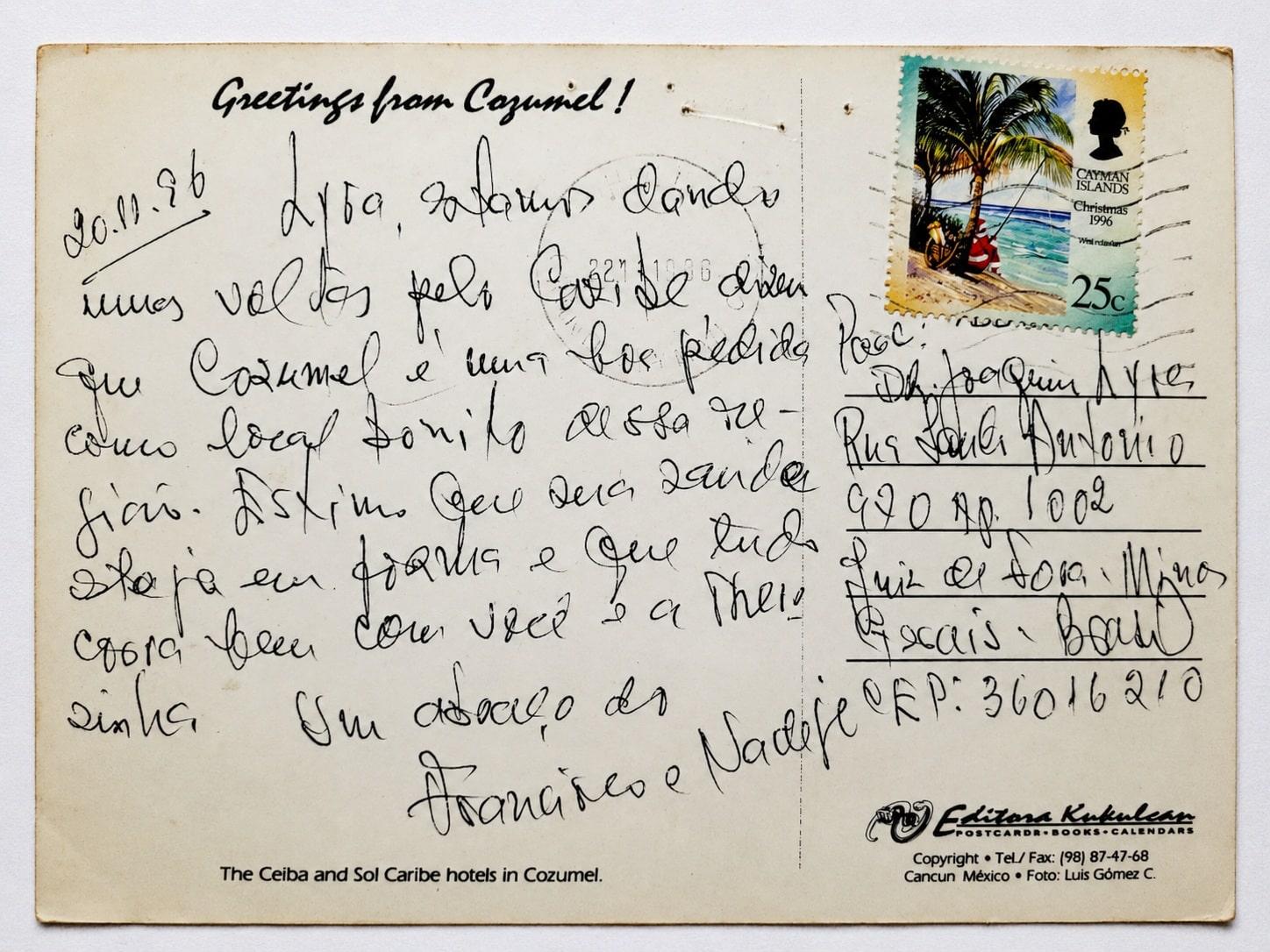 | Casa do Colecionador Cartão Postal Estrangeiro - México (Cozumel) Vista Panorâmica com Navios no Porto - Ano 1996