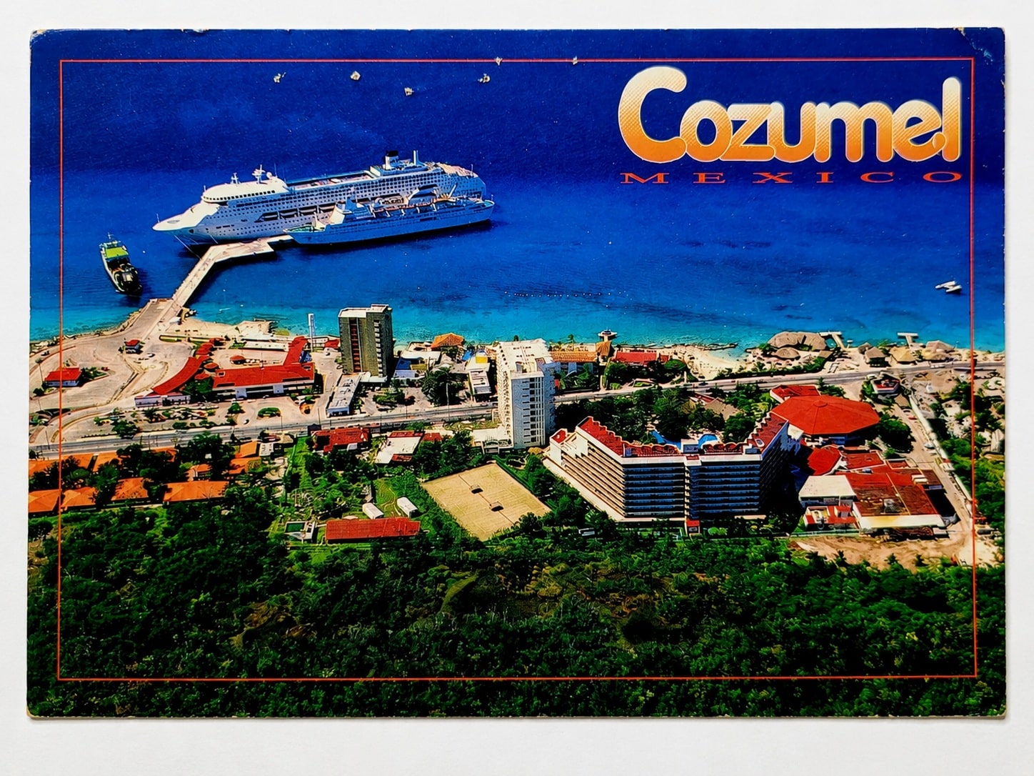 | Casa do Colecionador Cartão Postal Estrangeiro - México (Cozumel) Vista Panorâmica com Navios no Porto - Ano 1996