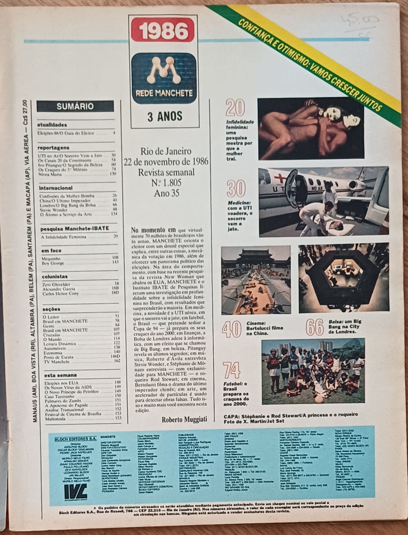 | Casa do Colecionador G31. Revista Manchete 1805. Ed Bloch 1986. Stephanie de Mônaco. Uti voadora.