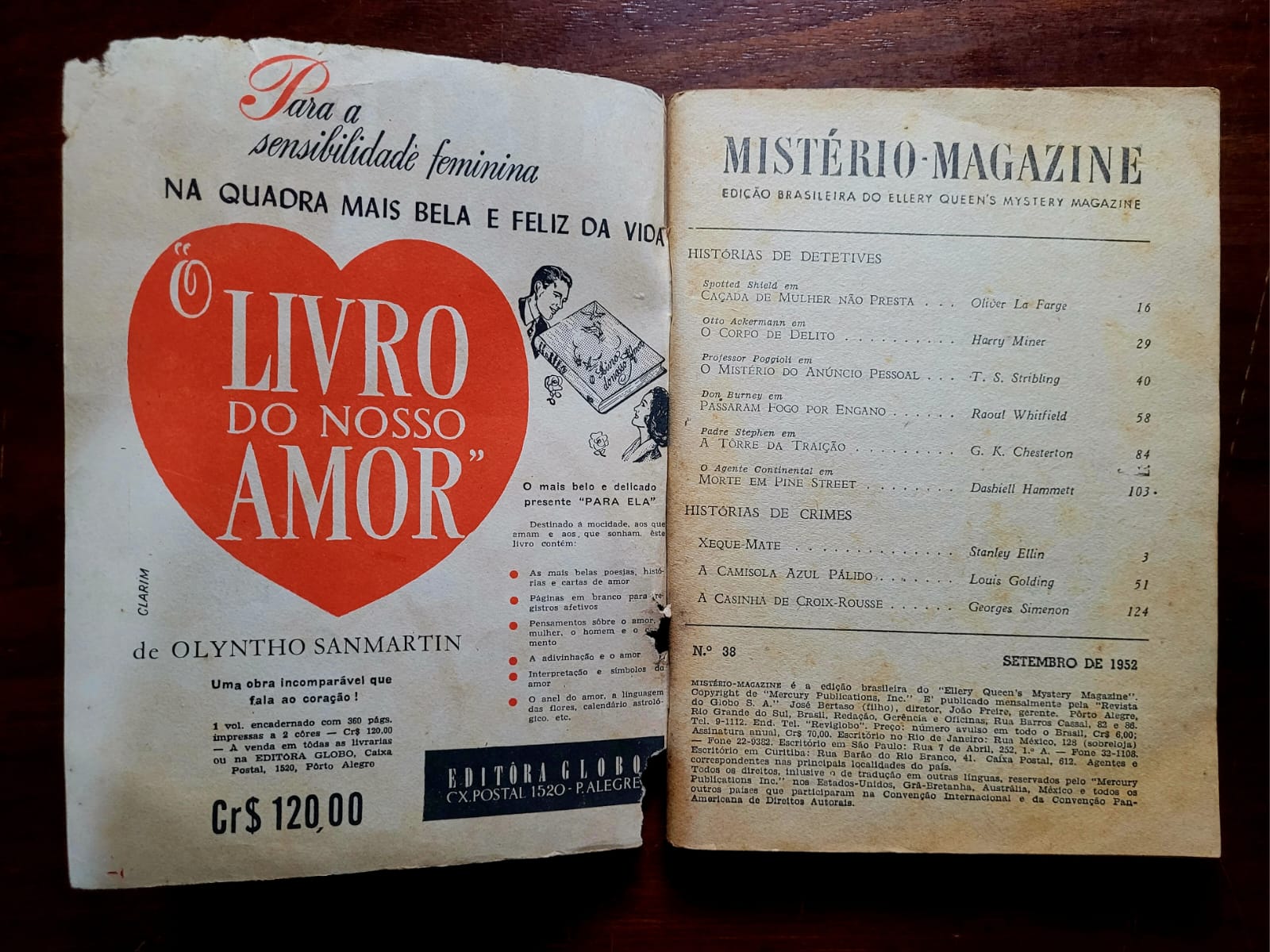 | Casa do Colecionador Mistério Magazine Nº 38 — Setembro 1952 | Ellery Queen's Mystery Magazine | Edição Brasileira