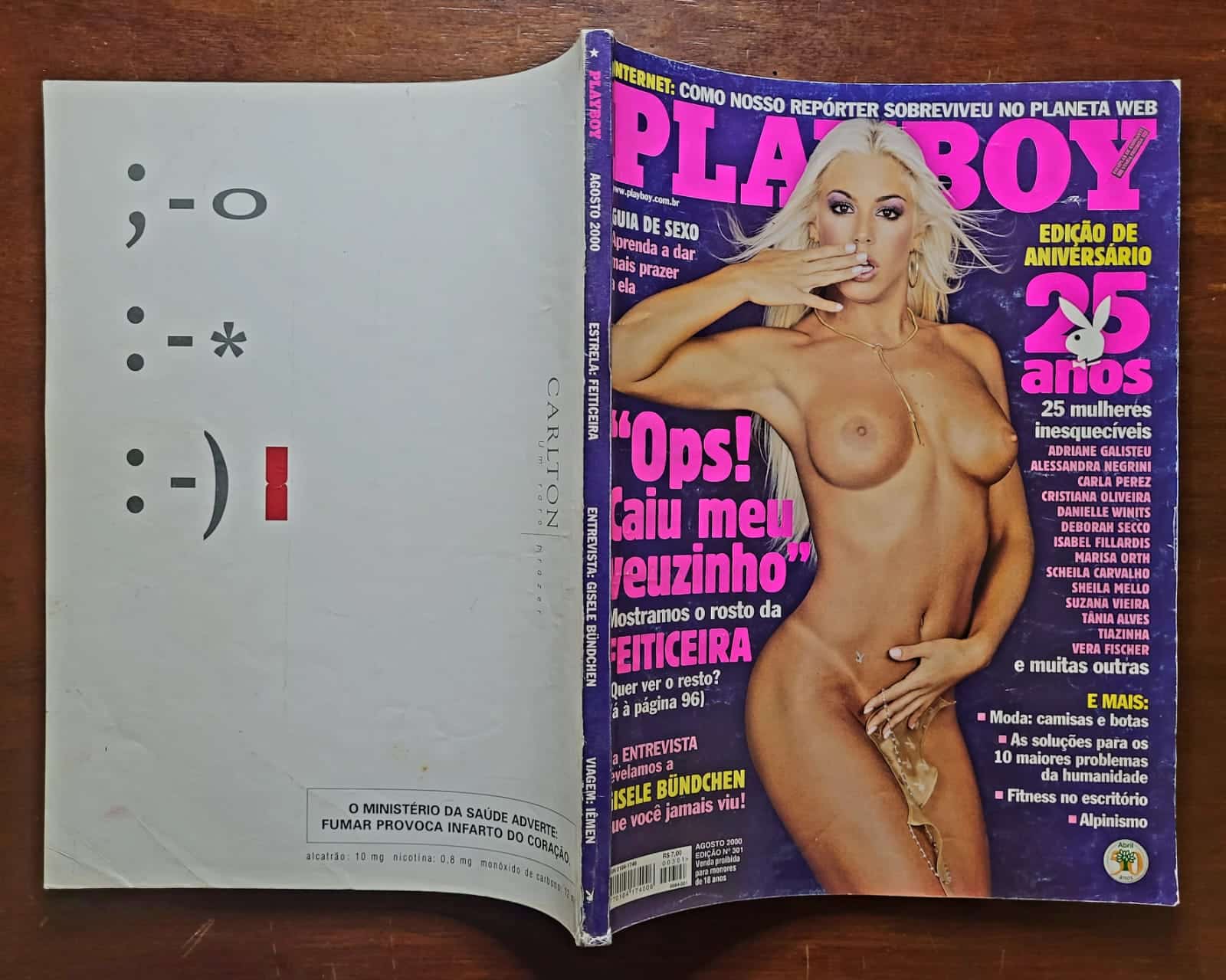 | Casa do Colecionador Playboy Nº 301 | Agosto 2000 | Feiticeira — Joana Prado Sem Véu | Edição de Aniversário 25 Anos | Com Pôster