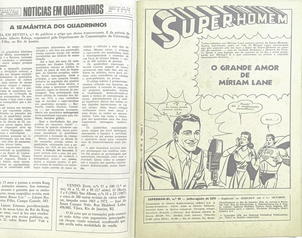 | Casa do Colecionador Superman Bi 1ª Série - n° 69. Ebal – 1976. HQ/Gibi antigo