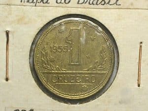 1 e 2 Cruzeiros - 1955 / Duas moedas - Datas dificeis e ainda Flor de cunho / Mapa do Brasil