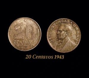 20 Centavos 1943 Níquel Rosa Sku 0097