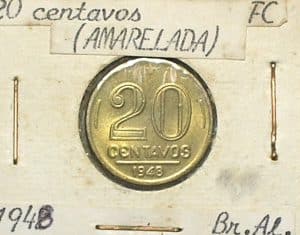 20 Centavos - 1948 / Ateção: A última da série do Getúlio em Flor de Cunho / Raro nesse estado / Broze e Aluminio