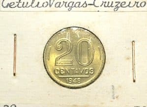 20 Centavos - 1948 / Ateção: A última da série do Getúlio em Flor de Cunho / Raro nesse estado / Broze e Aluminio