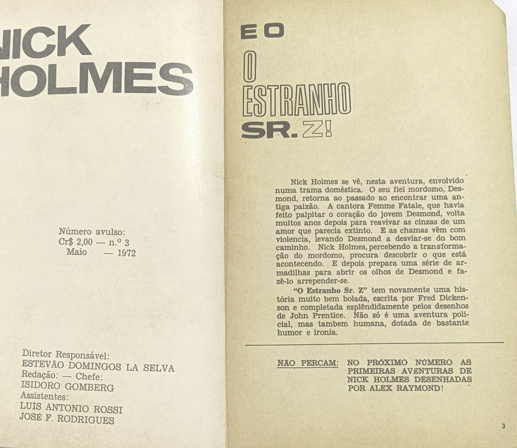 | Casa do Colecionador Nick Holmes #3 Trieste 1972. HQ/Gibi antigo/Formatinho