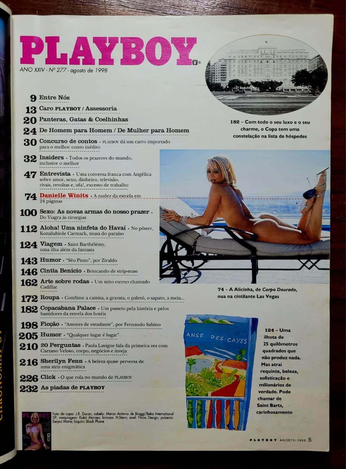 | Casa do Colecionador Playboy Nº 277 | Agosto/1998 | Danielle Winits | Edição de 23º Aniversário | Capa por J.R. Duran | Com Pôster