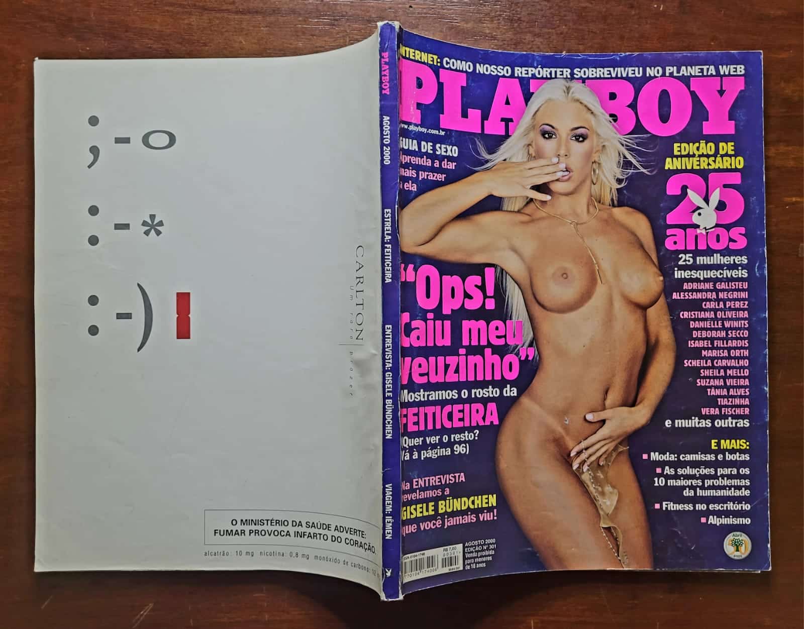 | Casa do Colecionador Playboy Nº 301 | Agosto 2000 | Feiticeira — Joana Prado Sem Véu | Edição de Aniversário 25 Anos | Com Pôster