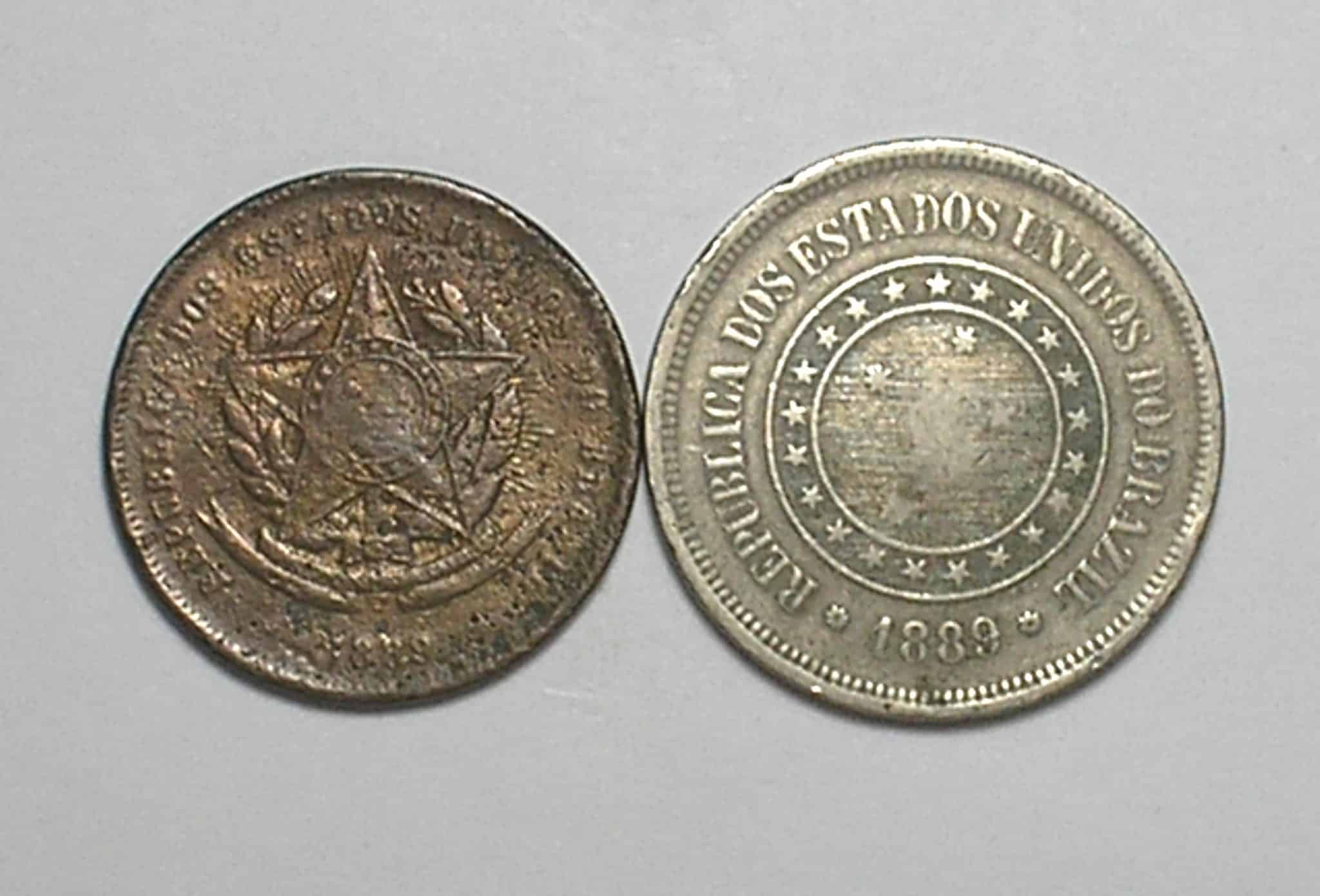 | Casa do Colecionador 20 e 100 Réis – 1889 / Republica – Bronze e Niquel