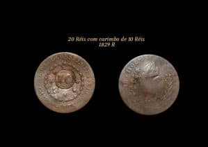 20 Réis com carimbo de 10 Réis 1829 R Sku 0033
