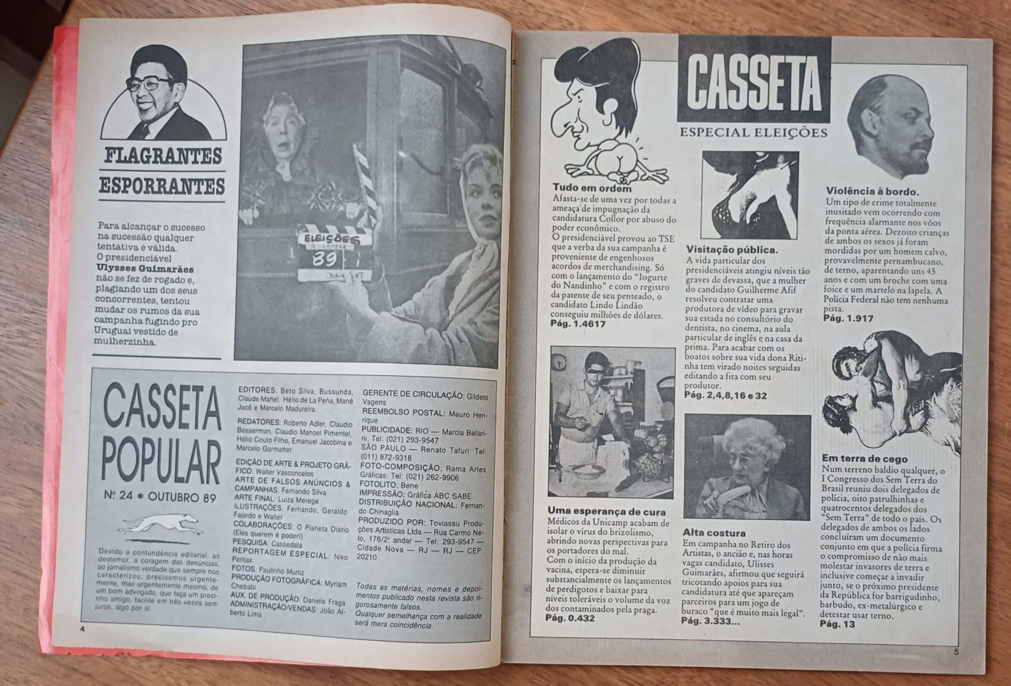 | Casa do Colecionador 28gr. Revista Casseta 24 Toviassu 1989. Eleições agora vale tudo.
