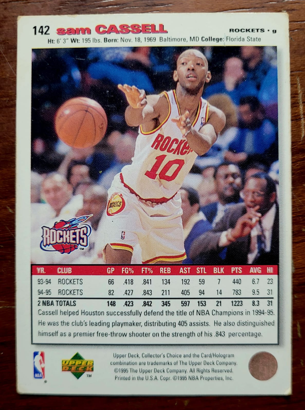 | Casa do Colecionador Card Basquete - Upper Deck Collector's Choice 1995 - Houston Rockets - Sam Cassell
