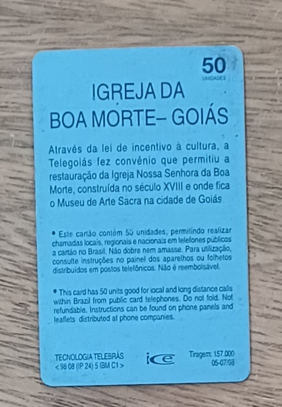 | Casa do Colecionador Cartão telefone Brasil Telegoias 1998. Igreja da Boa morte.