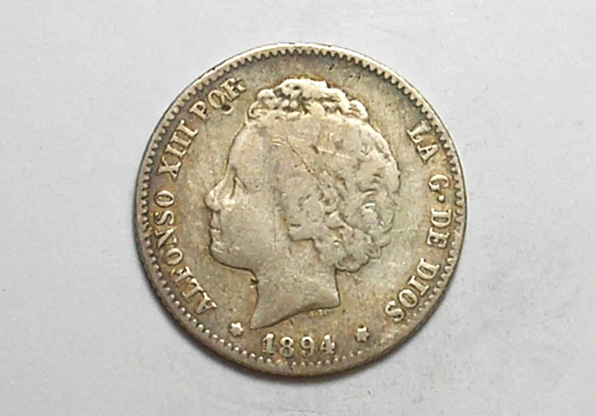 | Casa do Colecionador Espanha) 1 Peseta - 1894 (94) / Alfonso XIII / Prata / Escassa / M600