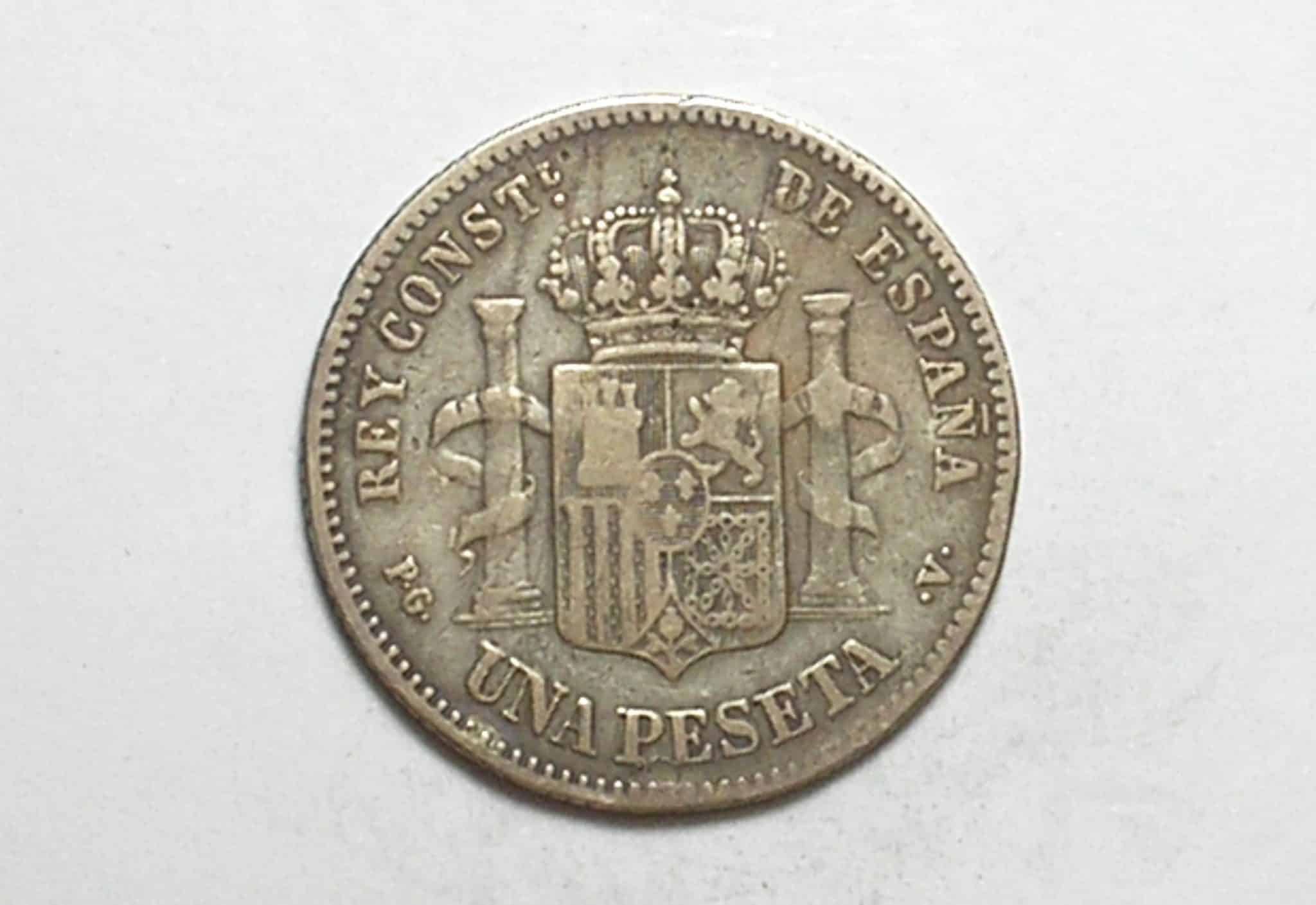 | Casa do Colecionador Espanha) 1 Peseta - 1894 (94) / Alfonso XIII / Prata / Escassa / M600