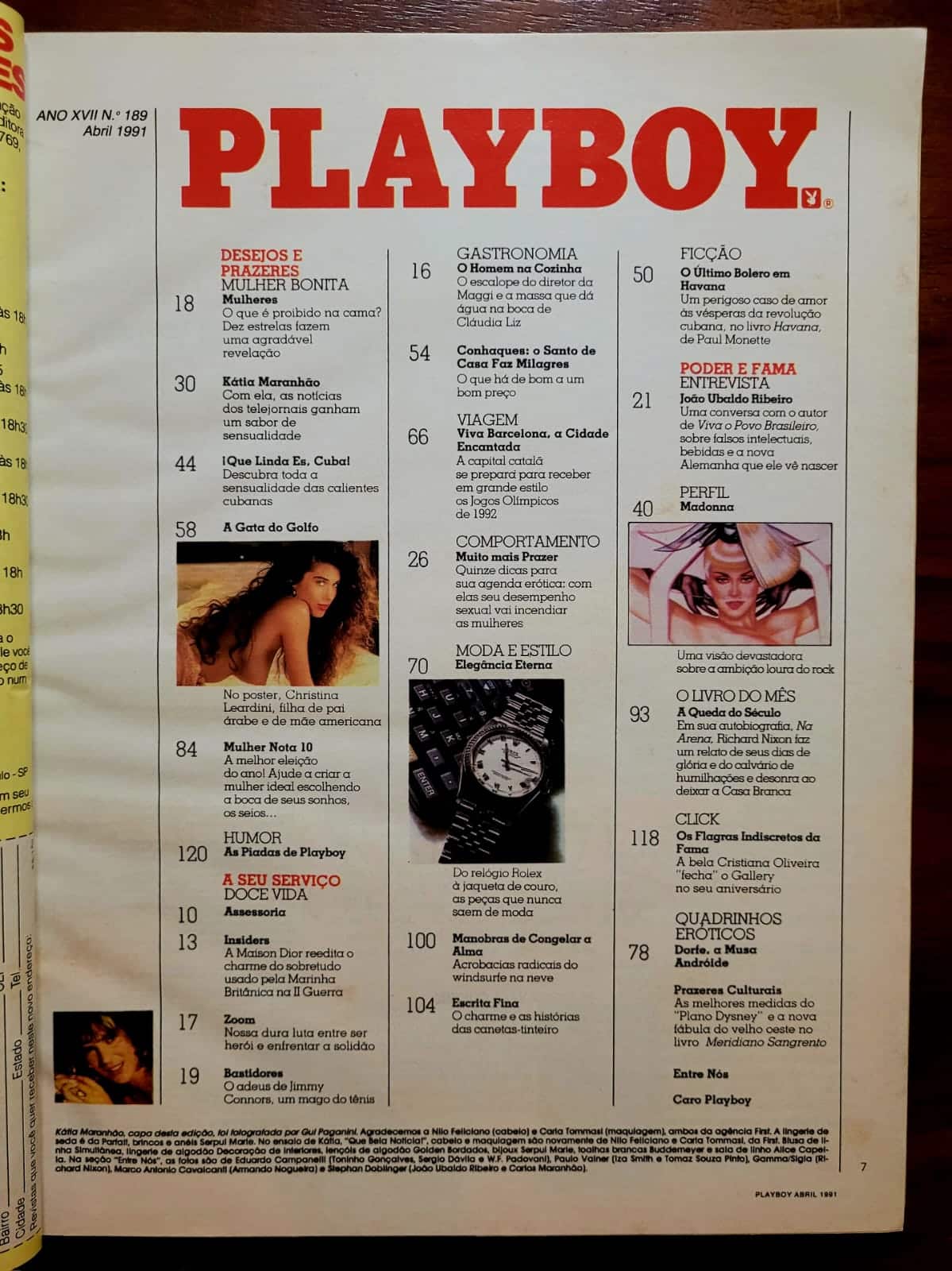 | Casa do Colecionador Playboy Nº 189 | Abril/1991 | Kátia Maranhão | Exemplar de Assinante | Pôster de Christina Leardini