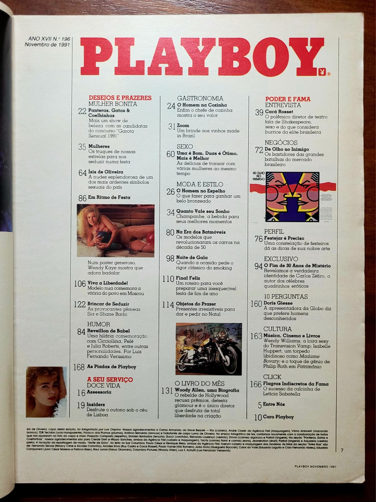 | Casa do Colecionador Playboy Nº 196 | Novembro/1991 | Ísis de Oliveira | Exemplar de Assinante | Pôster de Wendy Kaye