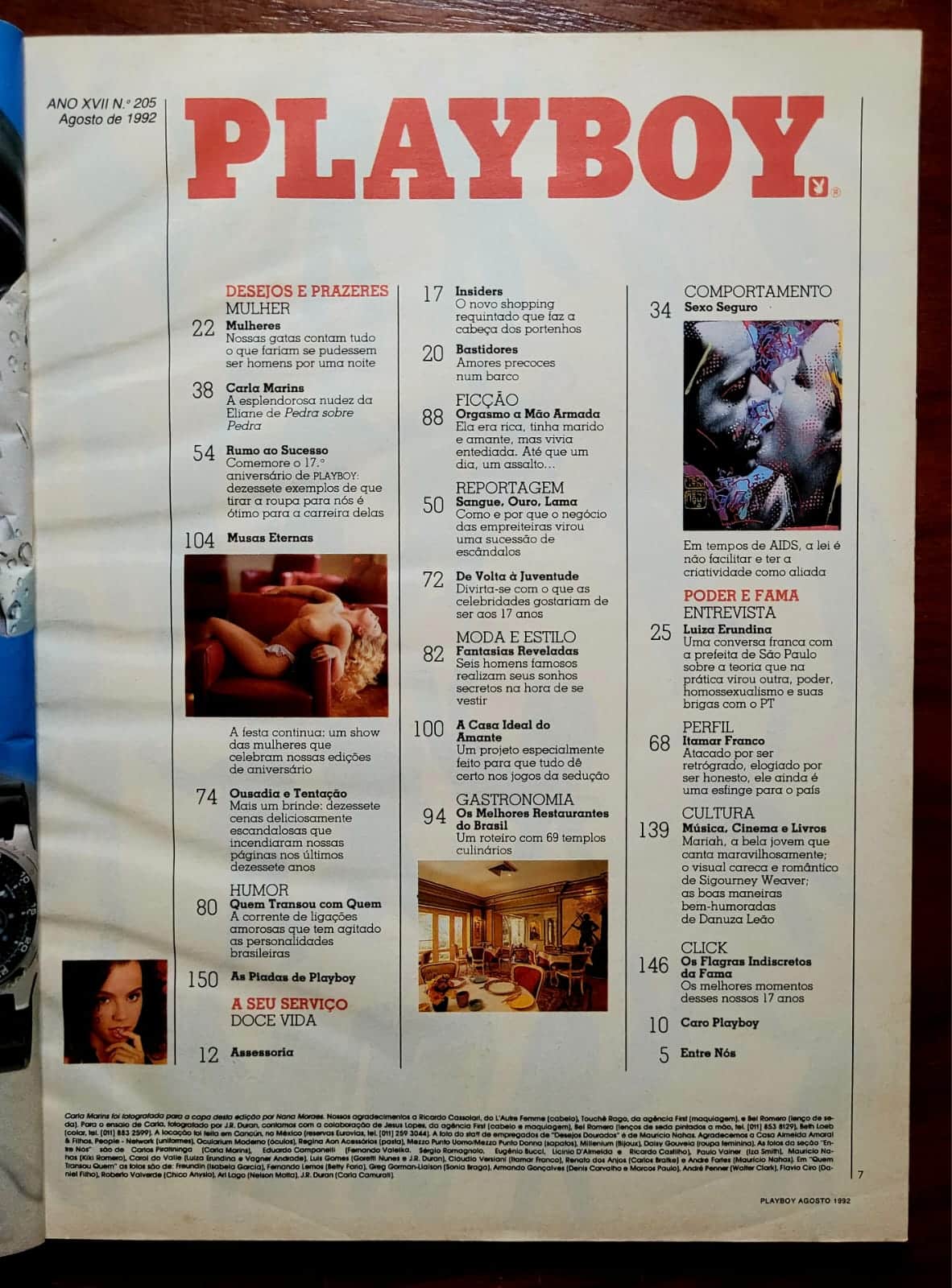 | Casa do Colecionador Playboy Nº 205 | Agosto/1992 | Carla Marins | 17º Aniversário | Exemplar de Assinante com Pôster