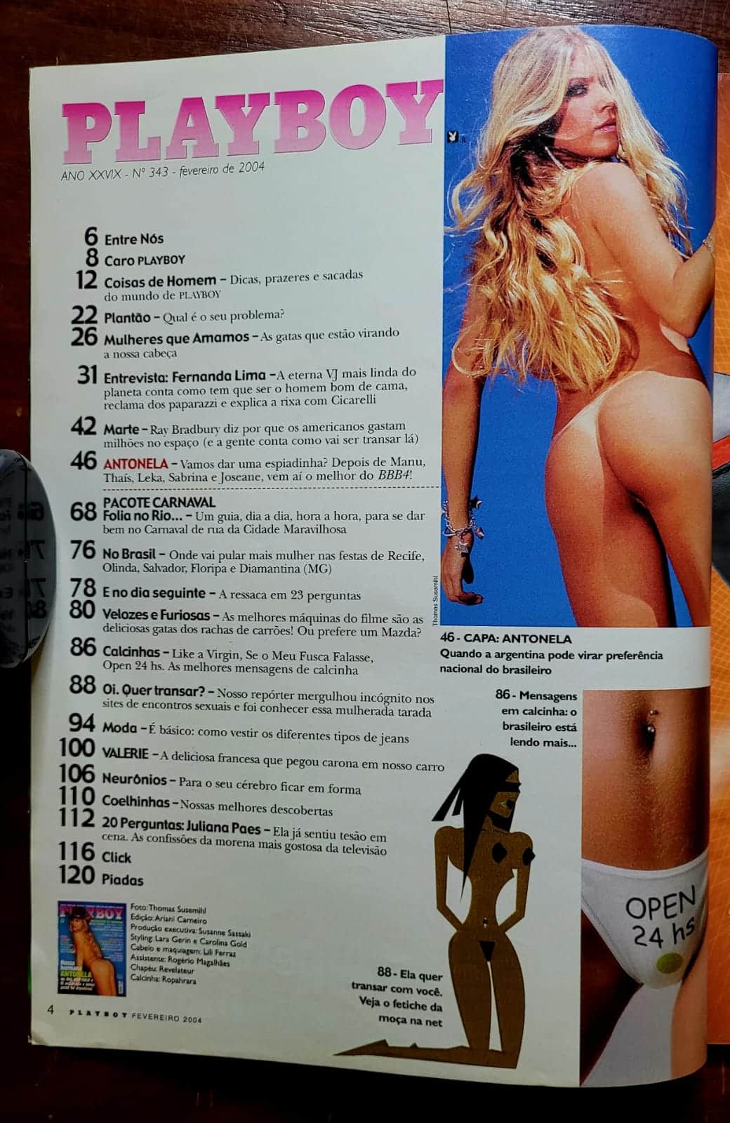 | Casa do Colecionador Playboy Nº 343 | Fevereiro/2004 | Antonela Avellaneda | BBB4 | Exemplar de Assinante | Pôster Presente