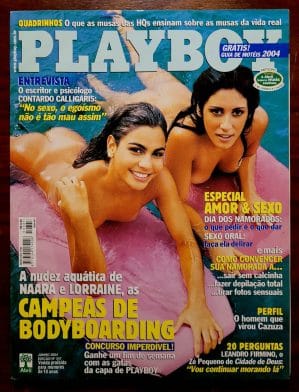 Playboy Nº 347 | Junho/2004 | Naara Carolyne e Lorraine Lima | Campeãs de Bodyboarding | Variante Promocional de Capa | Pôster Duplo Presente