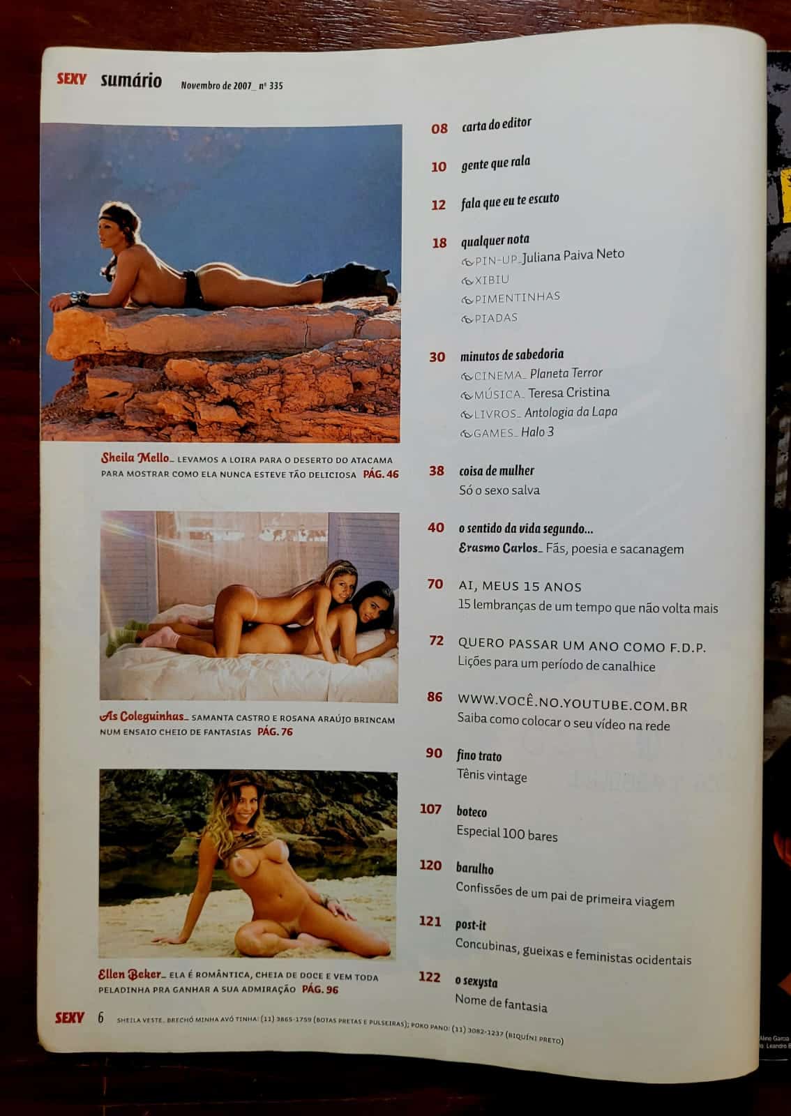 | Casa do Colecionador Revista Sexy Nº 335 | Novembro/2007 | Sheila Mello | Edição de Aniversário — 15 Anos | Nua no Deserto do Atacama