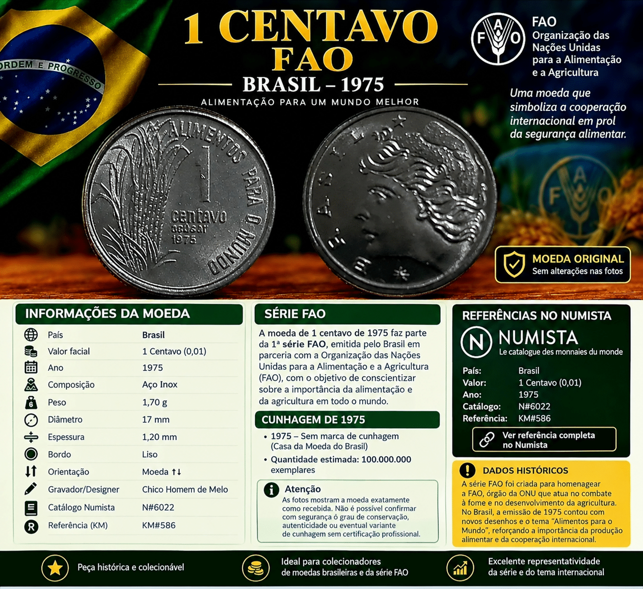 | Casa do Colecionador 1 Centavo 1975 FC FAO Sku 2381