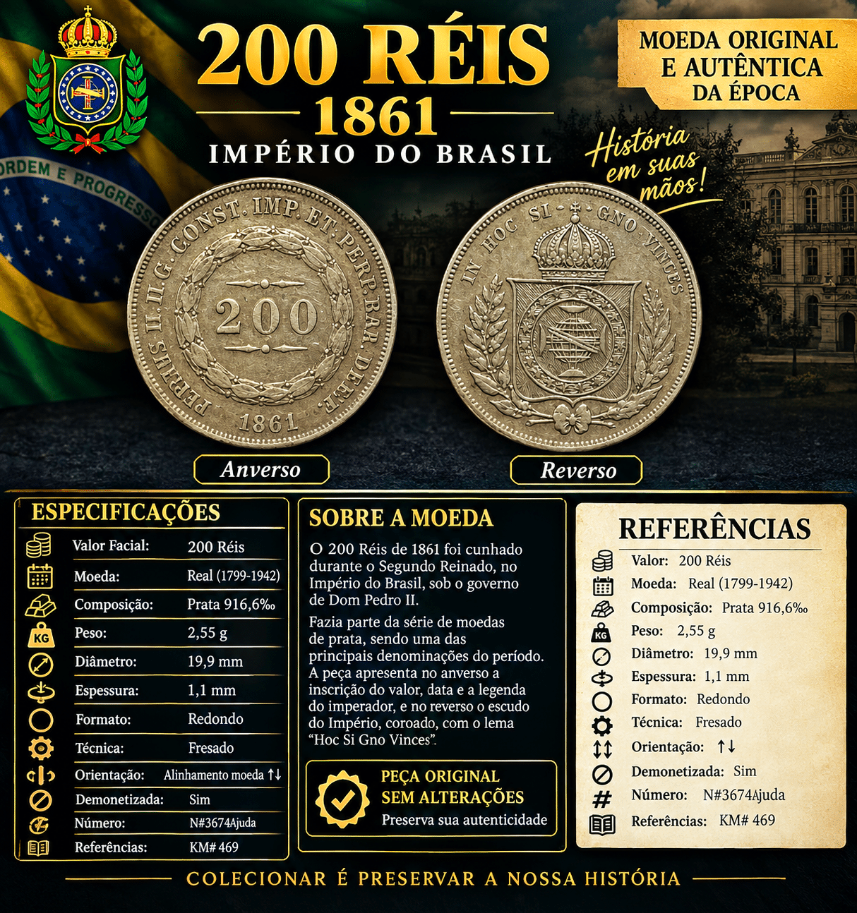 | Casa do Colecionador 200 Réis 1861 *Escassa* Sku 2348