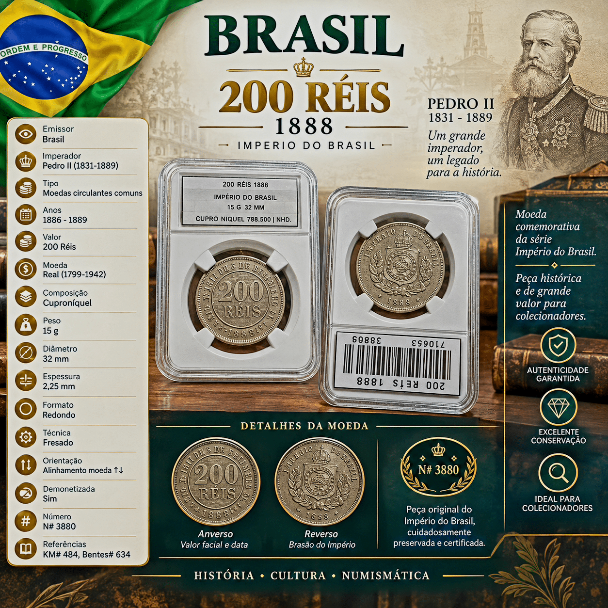 | Casa do Colecionador 200 Réis 1888 Império do Brasil Sku 2195