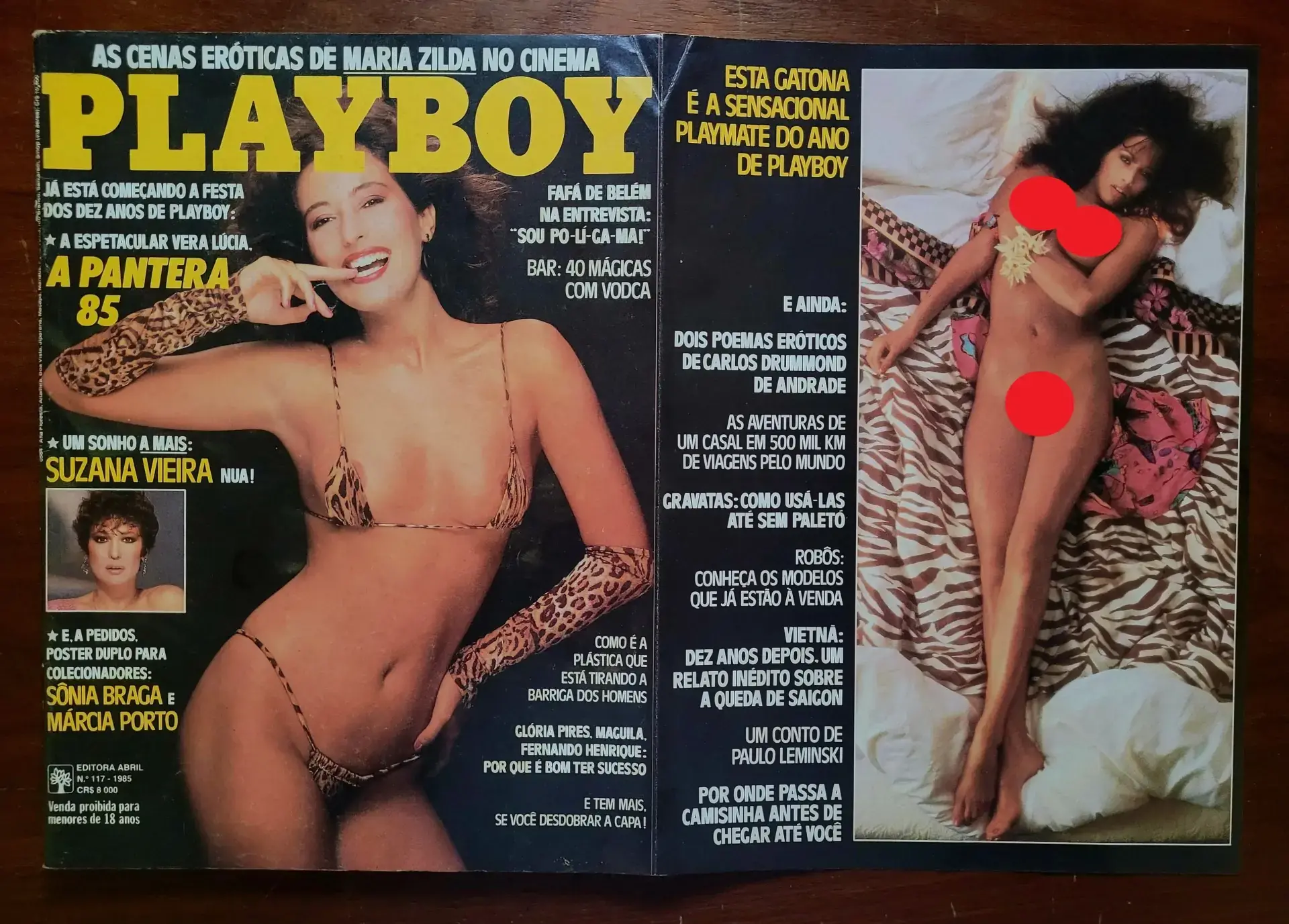 | Casa do Colecionador Playboy Nº 117 | Abril/1985 | Vera Lúcia – Pantera 85 | Pôster Duplo Sônia Braga e Márcia Porto | Capa Desdobrável