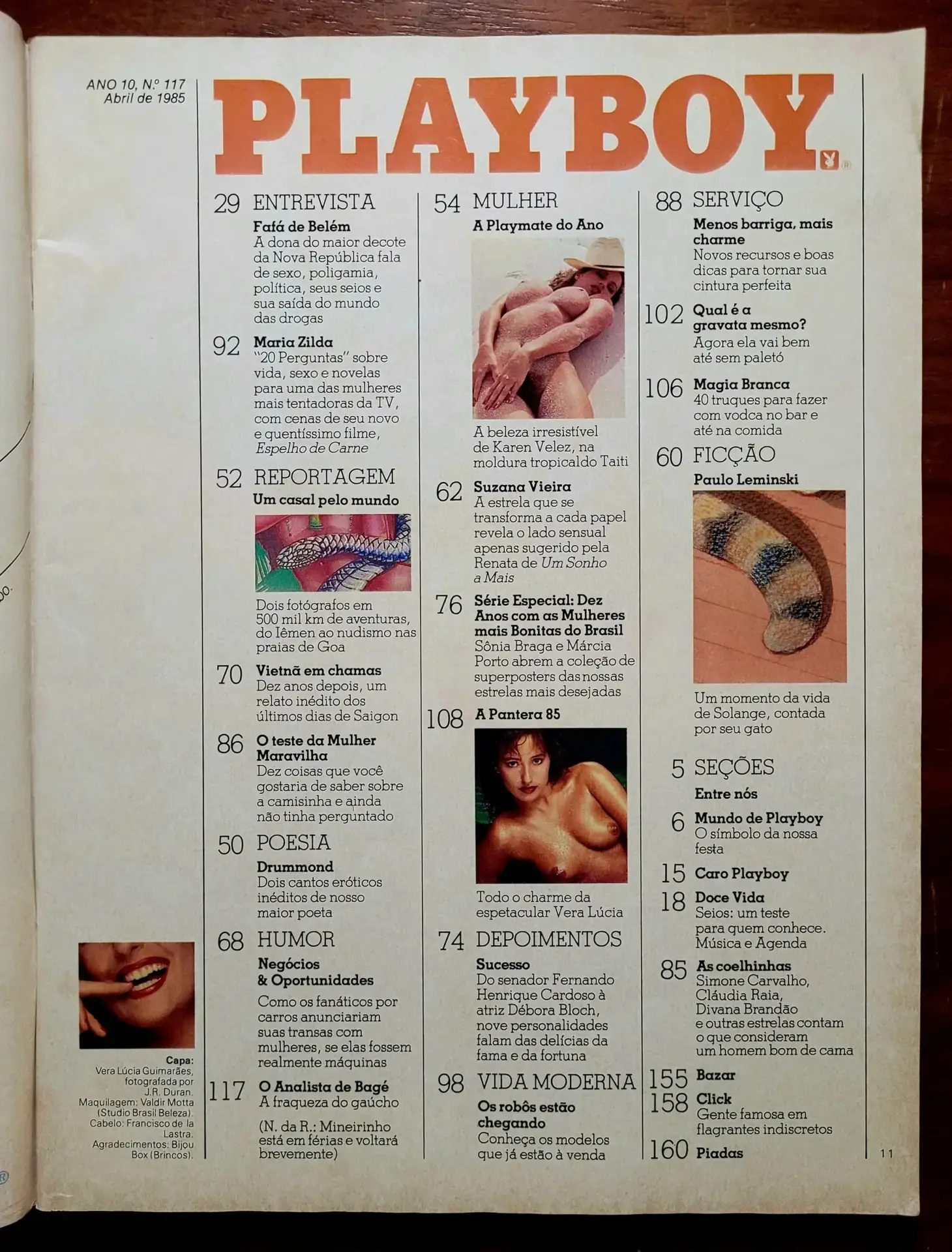 | Casa do Colecionador Playboy Nº 117 | Abril/1985 | Vera Lúcia – Pantera 85 | Pôster Duplo Sônia Braga e Márcia Porto | Capa Desdobrável - Imagem 3