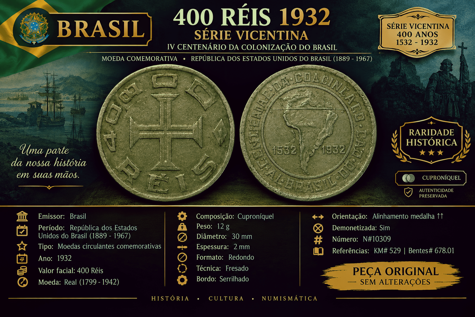| Casa do Colecionador 400 Réis 1932 Vicentina Sku 0232