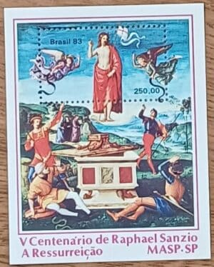Bloco comemorativo V Centenário de raphael sanzio A Ressurreição.