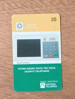 Cctb. Cartão telefone Brasil Telebrás 1996. Voto eletrônico é fácil.