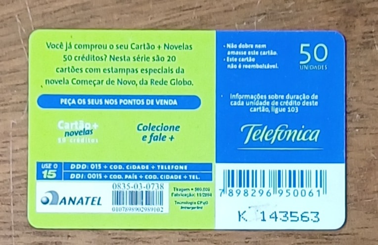 | Casa do Colecionador Cctb. Cartão telefone Brasil Telefônica 2004. Mídia novela Começar de novo.