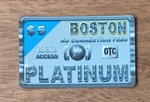 Cctp. Cartão Telefone Pre pago OTC Boston Platinum local.