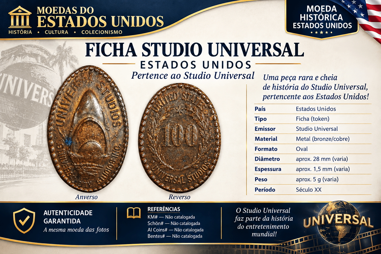 | Casa do Colecionador Ficha Universal Studios Sku 0225