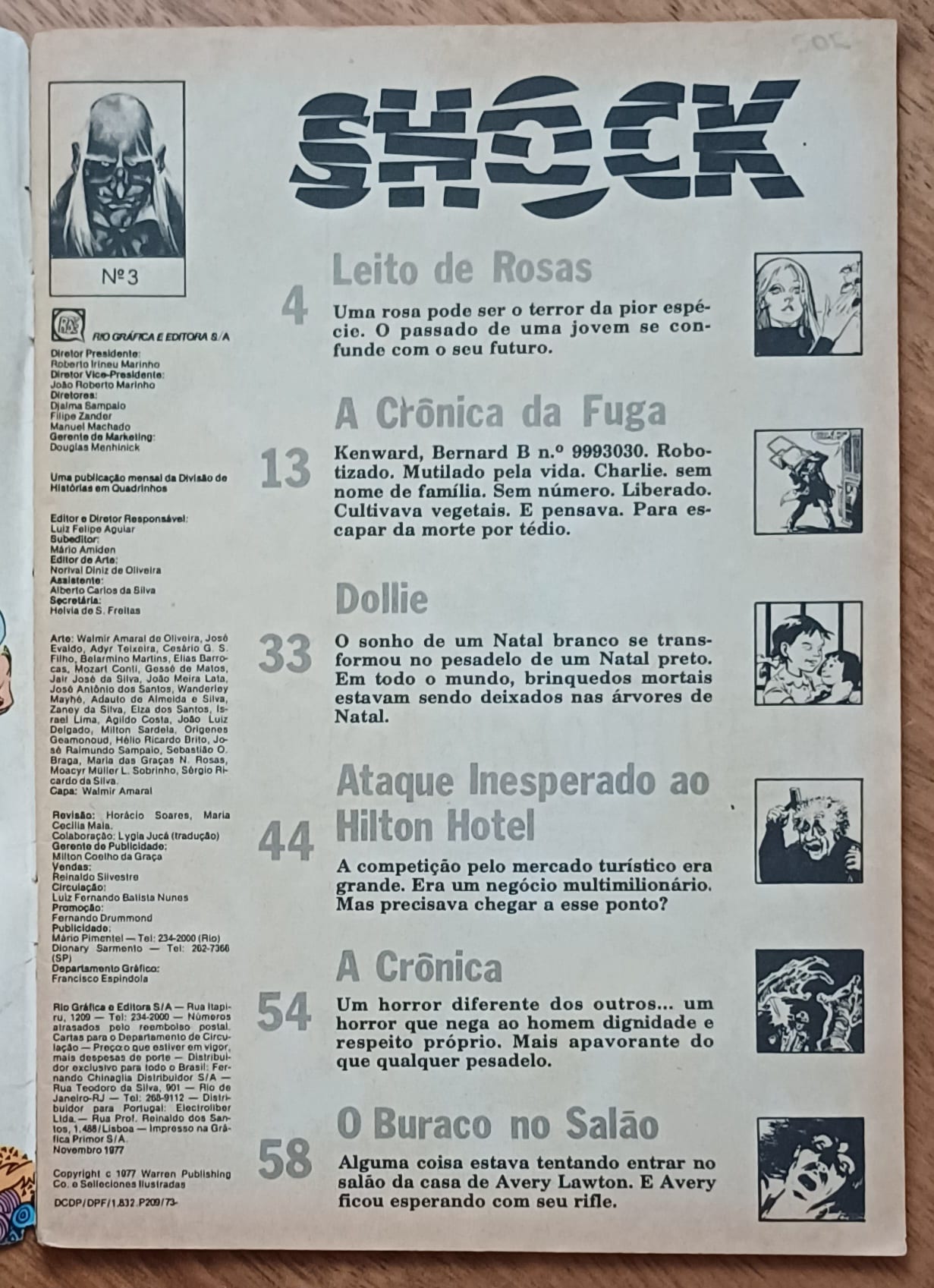 | Casa do Colecionador G24. Gibi Shock 3 ed RGE 1977. Crônica da fuga Leito de rosas.