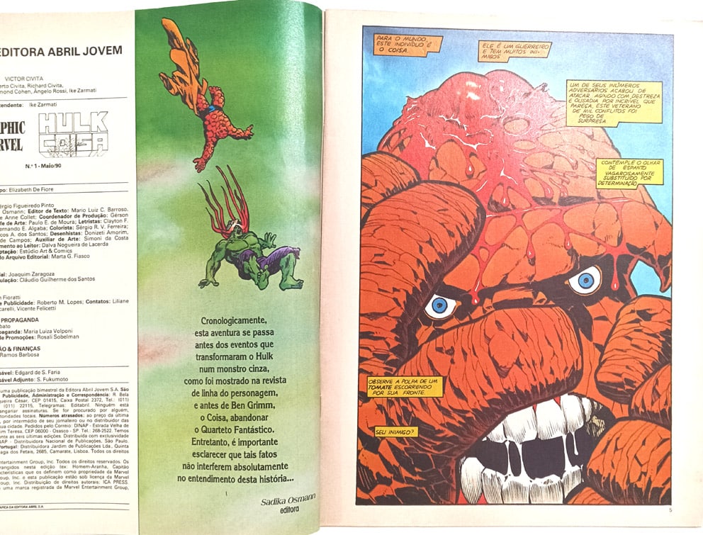 | Casa do Colecionador Graphic Marvel n° 1, Hulk e o Coisa: A grande mudança. Abril – 1990. HQ/Gibi raro.