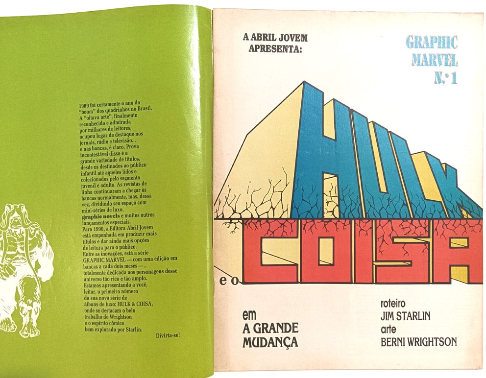 | Casa do Colecionador Graphic Marvel n° 1, Hulk e o Coisa: A grande mudança. Abril – 1990. HQ/Gibi raro.